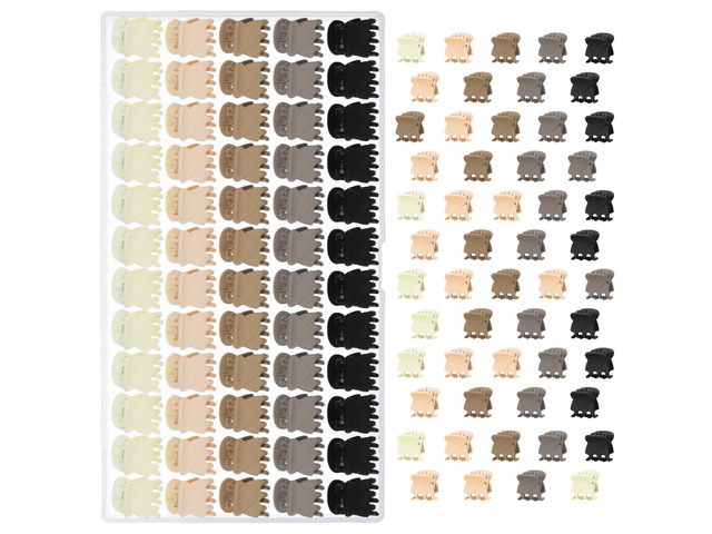 obeoby 60Pcs 0.7In Mini Hair Claw Clips Small Barrettes Bulk for Women Girl 5 Matte Neutral Colors with Storage Box, Tiny Little Hair Pins...