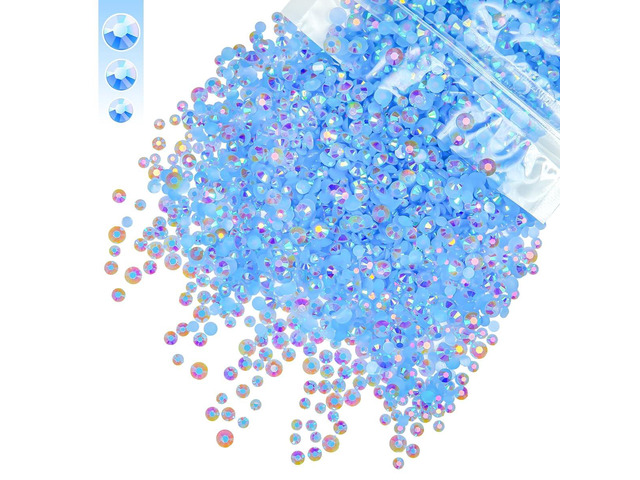 qiipii 3mm 4mm 5mm Mix Light Blue AB Resin Rhinestones for Crafting Sky Blue Flatback Jelly Stones Bulk SS10 SS16 SS20 Baby Blue Diamonds for Nails...