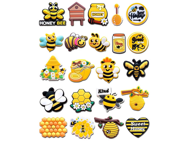 BOWNDY Bee Shoes Decoration Charms fits for Clog Sandals,Bee Shoe Decorations Gift for Boys Girls Kids Teens Men and Women Adults