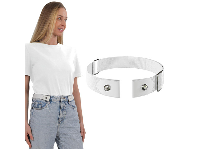 ITLXJR No Buckle Elastic Belts for Women, Comfortable Invisible Womens Belts for Jeans, Stretch Belts for Women (White, L-XXL:Waist size 34''-48'')
