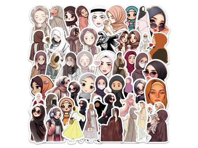 54Pcs Muslim Hijab Girl Stickers Islamic Women Waterproof Vinyl Decals Peel and Stick waterproof sun-proof removable Reusable for Water Bottles...