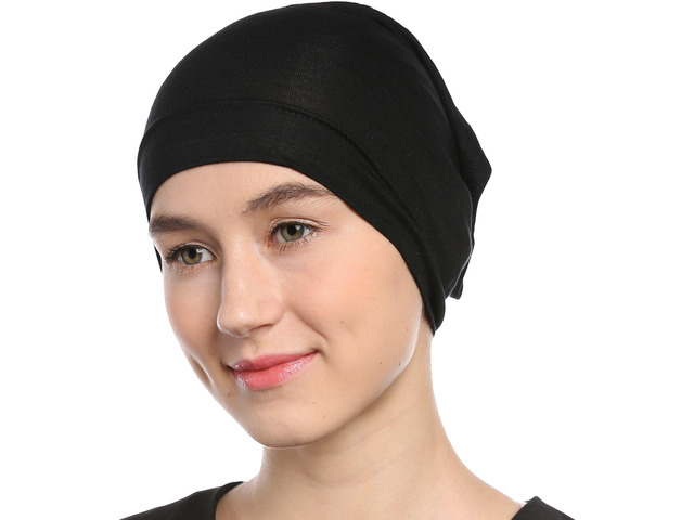 Modern Hejab mens female Black Under Scarf Tube Cap with Brim (Hijab Accessory), Black, Size One Size