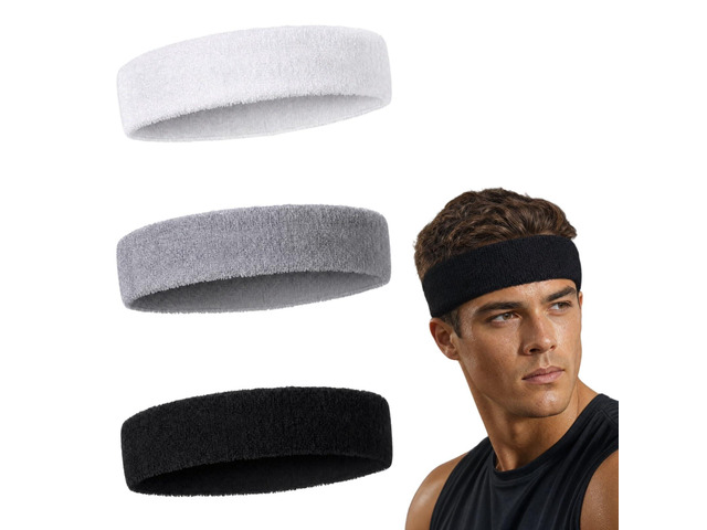 3 Pack Cotton Sports Sweat Headbands for Men and Women, Athletic Workout Hair Bands