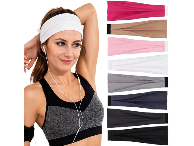 Headbands for Women, 8 Pack Wide Elastic Hair Bands Soft Stretchy Non-Slip Workout Sweatbands for Yoga, Running, Washing Face, Makeup and Daily Wear