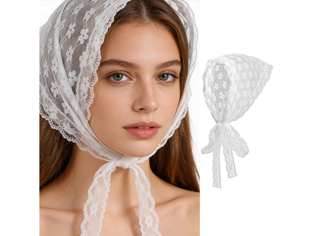 APLZGMG White Head Scarf for Women, Elegant Floral Lace Scarf Headband Boho Triangle Hair Bandana, Adjustable Mesh Heads Coverings for Women,...