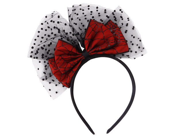 CURASA Halloween Red Bow Headband Lace Mesh Dot Hairband Cute Bowknot Hair Accessories Black Hair Hoop Bands Spider Web Patterns Headpiece Costume...