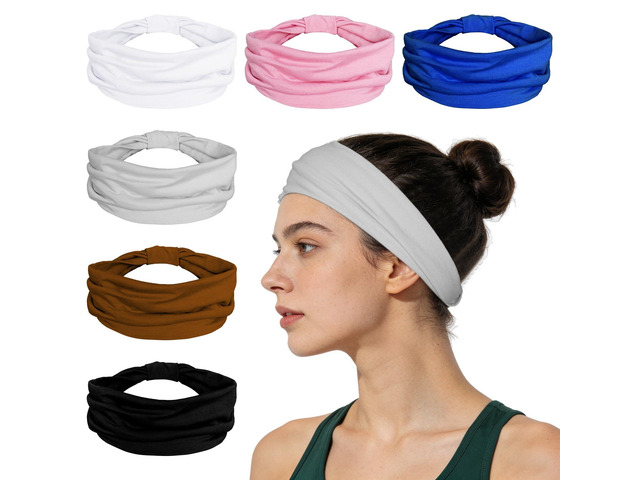 Nydotd 6 Pcs Headbands for Women Stretchy Wide Head Bands Elastic Non-Slip Thick Hair Bands Sport Sweat Bands Twist Knotted Headband for Yoga...