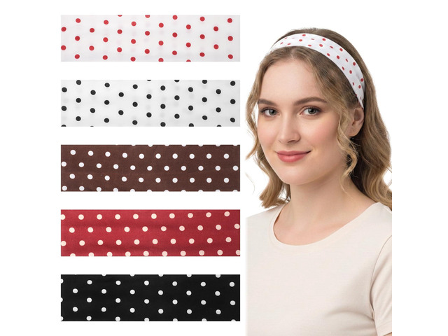 5 Pcs Classic PolkaDot Fabric Headband, Polka Dot Headbands for Women Soft Non Slip Elastic Wide Fashion Headbands Comfortable Daily Wear Yoga...