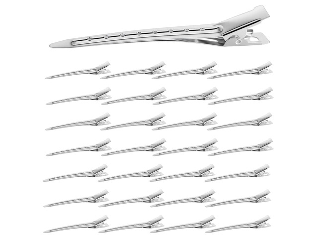 LZIUOSH 28 Pack Alligator Hair Clips 3.5 Inch Duck Bill Sectioning Clips, No Crease Non Slip Metal Curl Clips for Salon Styling and Coloring, Silver