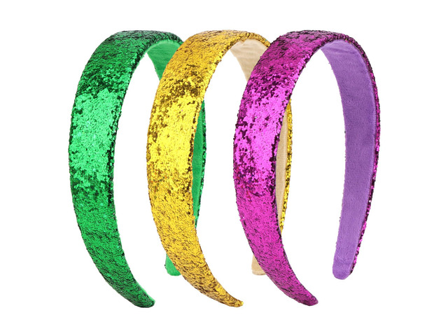 Uintoon Headbands for Girls, 3 Pack Mardi Gras Glitter Girls Headbands Sparkly Purple Gold Green Hair Bands for Girls Toddler Non Slip Bling...