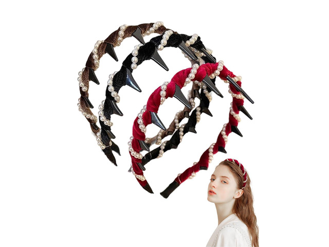 Wusinsz 3 Pack Vintage Pearl Headbands for Women, High Cranium Non-Slip Headband with Teeth & Beads, Double-Sided Wedding Party Hair Accessories