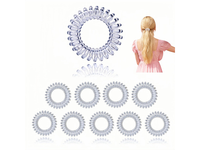 Hair Ties for Women, 10 Pack Transparent No Damage No Crease Hair Ties Coils - Stretchy Waterproof Snag-Free Hair Bands, All Day Hold for Thick,...
