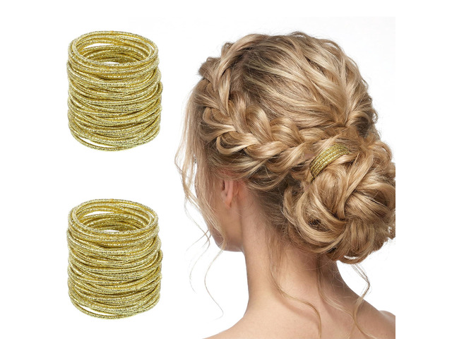 50 Pieces Gold Hair Ties, Gold Rubber Bands for Hair No-metal Elastic Ties Ponytail Accessories 0.08 inch (2 mm) Thick, 1.65 Inch (4.2 cm) diameter...