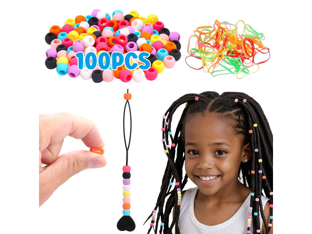 COSOOS 100 Small Silicone Hair Beads for Girls, Diameter 5mm, Colorful Soft Mini Rubber Beads for Braids, 2 Plastic Quick Beaders, 50 Elastic...