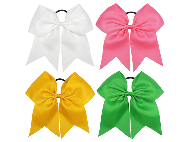 TUUXI 4pcs Large Cheering Bows 8 Inch for Hair Cheerleading Bows Ponytail Holder Ribbon Elastics Hair Ties Bands for Cheerleader Softball Football...