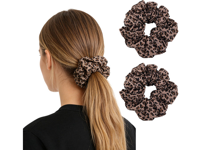 2Pcs Leopard Print-Scrunchies - Women Fashion Large Cheetah-Satin Hair Ties Scrunchies for Women,Leopard Print Hair Ties for Women,Elastic Hair...