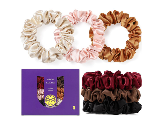 WantGor Satin Scrunchies for Women, Hair Ties Mulberry Satin Scrunchy No Damage Elastic Hair Bands Bracelets Hair Accessories