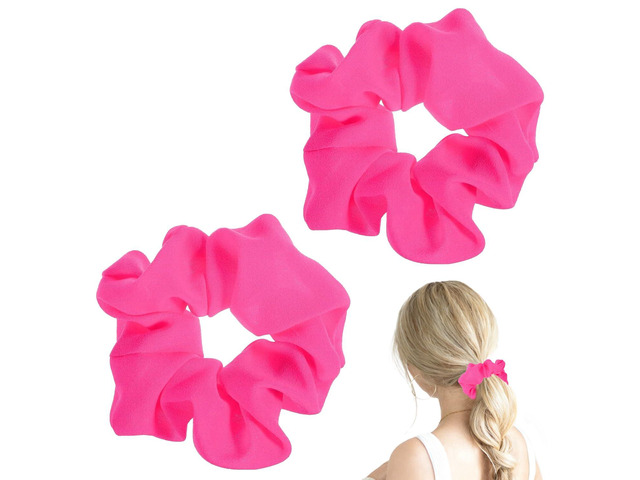 Hot Pink Scrunchie 2PCS Neon Scrunchie 80s Hair Accessories for Women Girl Solid Colors Elastic Hair Ponytail Holder for Party Outfits Workout...