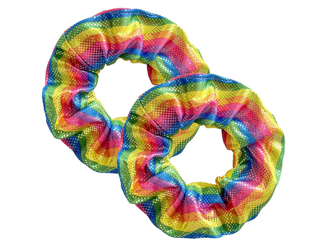 YOFAN Hair Scrunchies, 2-Pack Rainbow Elastic Bands for Women Girls Shiny satin fabric, elastic, 4.3' outer diameter, stretchable, for parties,...