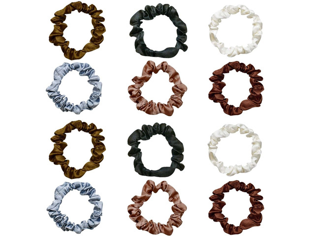 12 Pieces Silk Satin Scrunchies Skinny Hair Ties for Women, Girls Ponytail Holder - Small Elastic Soft Hair Ropes for Thin, Thick and Curly Hair...