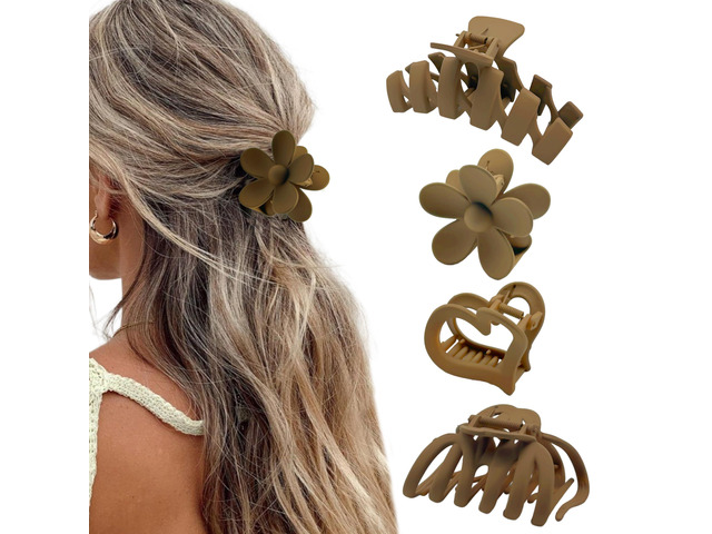 4 pack Multi-Styles hair clips for both thin and thick hair,Neutral Colors Matte Claw Clips,Strong Hold and non-slip claw clips for women