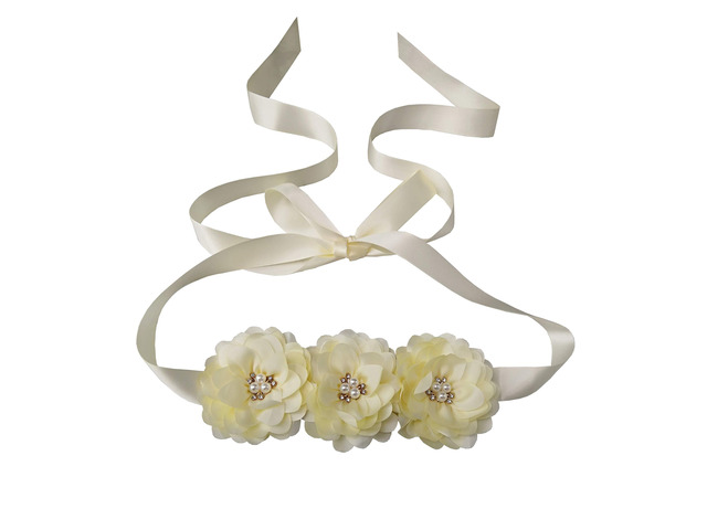 Oyabridal Flower Girl Sash Belt for Dresses Bride/Bridesmaid Sash Belts Flower Pearls Sashes for Wedding Dress (Ivory)