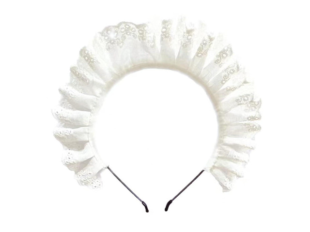 White Lolita Pleated Laces Hair Hoop Hollow-Out Pattern Headband Makeup Wash Face Hairhoop Cosplay Party Headpiece Maid Hair AccessoriesHats and...