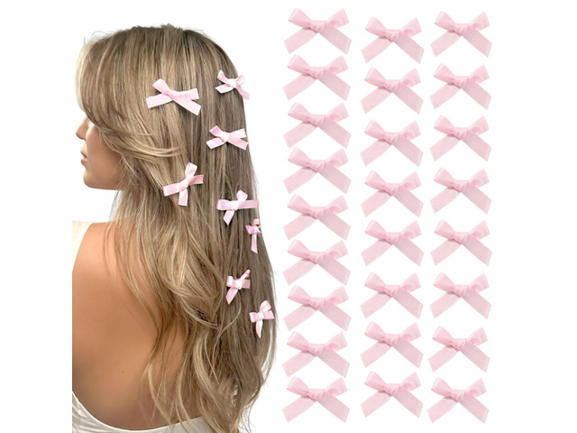 Ayesha 25PCS Pink Bow Clips Tiny Hair Bow Cute Hair Accessory for Girls Hair Clips Non-slip Without Pulling or Snagging Pink Hair Accessories