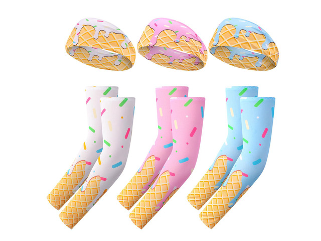 3 Set/6 Pcs Ice Cream Baseball Headbands and Arm Sleeves UV Protection Cooling Sleeve for Youth Teen Adult Football Basketball Gym Party Favors
