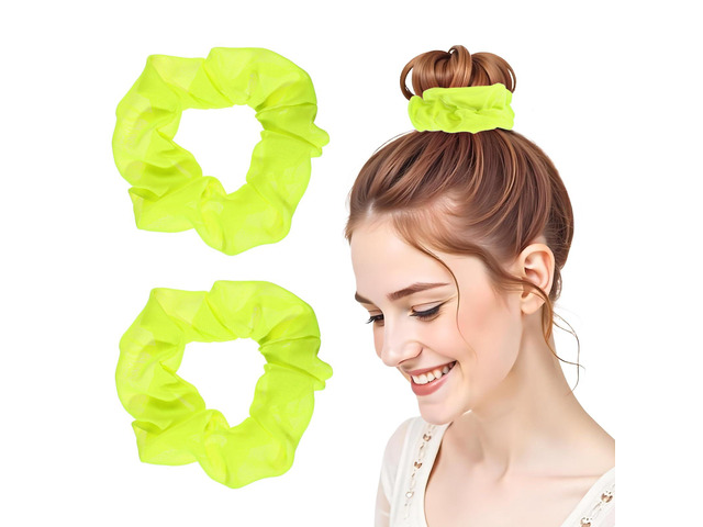 2Pcs 80s Neon Scrunchies Soft Hair ScrunchiesNeon Hair Accessories Elastic Hair Bands Hair Ties Ponytail Holders Yellow Scrunchy Hair Bands for...