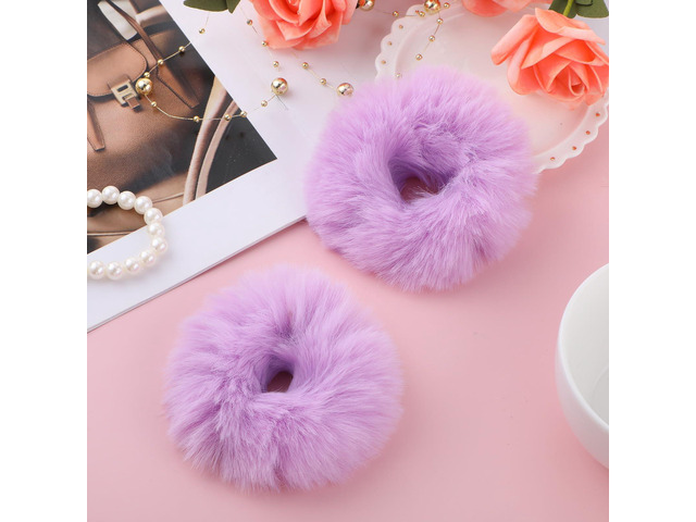 Lusofie 2Pcs Purple Pompom Hair Tie Furry Faux Rabbit Fur Fuzzy Scrunchies Purple Fuzzy Hair Ties Baby Hair Ties Ponytail Holders Pom Hair...