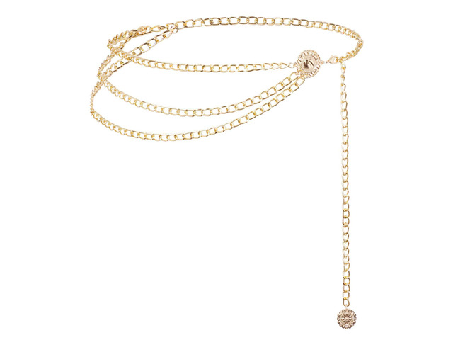 Topbuti Women Girls Multilayer Metal Waist Chain Belt for Dresses Jeans Adjustable Body Belly Link Western Belt (S)