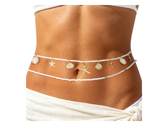 Addveyra Seashell Waist Chain for Women 2 Pcs Starfish Beads Belly Belt Beach Jewelry Accessories