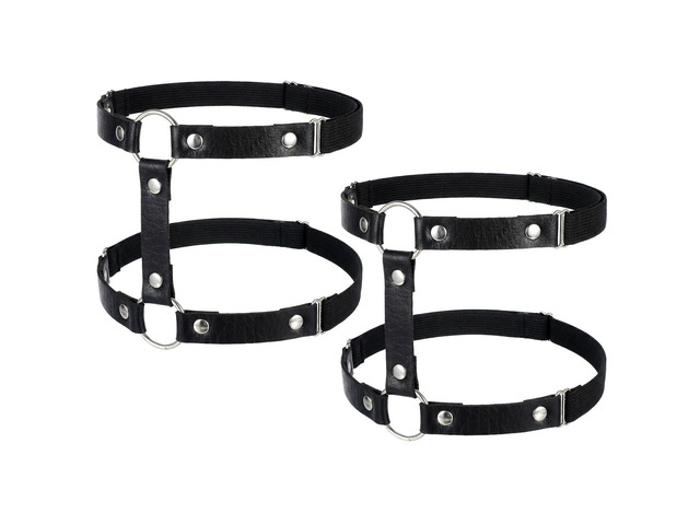2 Pcs Leather Leg Harness, Adjustable Elastic 2 Rows Leather Leg Belt Ring Punk Gothic Garters for Party Prom Body Chain Accessories Jewelry for Women