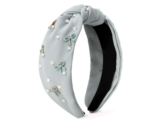Uintoon Blue Headband Bow Pearl Knotted Headbands for Women Girls Cute Fashion Wide Headbands for Women Non Slip Hairbands Head Bands for Women's...