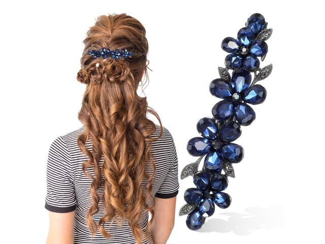 Shimmeroo Blue Flower Rhinestone Hair Clips Sparkly Crystal Bridal Hairclip Fancy Rhinestone Hair Clips Clothespin Accessories for Women Bridal...