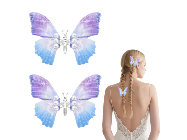 YQSLBULKY Butterfly Hair Clips, 2Pcs Blue-Purple Gradient 3D Moving Wings Butterfly Clips for Hair with Non-Slip Alligator Clip, Durable Tulle Hair...