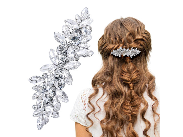 Xindojuz 1 PCS Rhinestone Hair Clips, Silver Diamond Hair Clips for Women, Sparkly Crystal Hairpins, Large Fancy Flower Bridal Hairs Barrettes for...