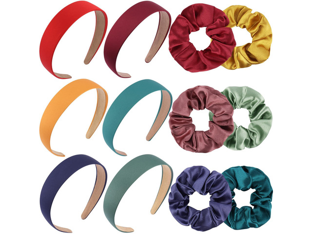 AOPRIE Headbands for Women Headband for Girls Hair Bands for Women's Hair Solid Color Scrunchies for Women Blue Red Pink Yellow Green, 12 Pack