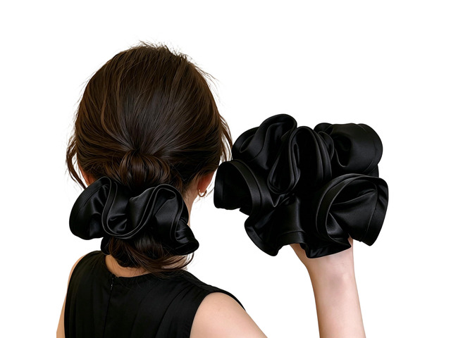 Black Satin Scrunchies, Curly Hair Friendly Elastic Hair Ties for Women Solid satin scrunchies; strong elastic; gentle on hair; comfortable to...