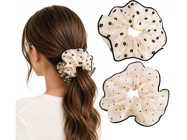 2Pcs Polka Dots Hair Ties for Women Fashion 1950s Large Ponytail Scrunchies