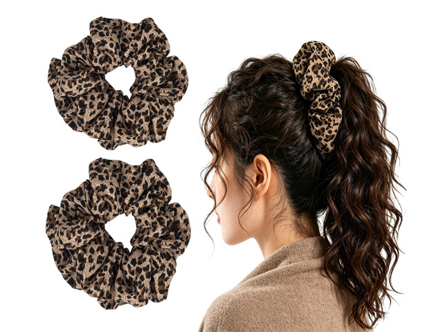 2PCS Leopard Elastic Scrunchie Hair Tie - Satin Hair Tie Accessories Cheetah Headdress Hair Accessories for Women Girls