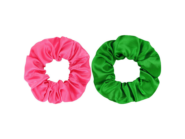 Satin Scrunchies 2 Pcs Hair Ties Scrunchies for Women Girls Hair Accessories Elastic Hair Ponytail Holder (pink+green)