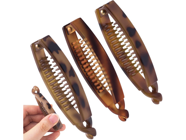 Winsyison 3pcs Banana Hair Clips, Non-Slip Large Hair Claws for Women, Classic Double Combs Hairpin Accessories for Thin Curly Straight Long Short...