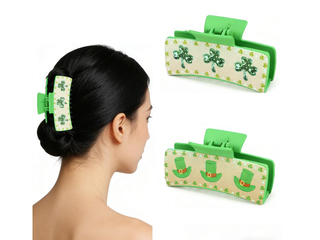 Casoty 2Pcs St. Patrick's Day Hair Claw Clips - Green Shamrock Irish Clover Lucky Nonslip Banana Hair Clips, Hair Accessories for Women Girls...
