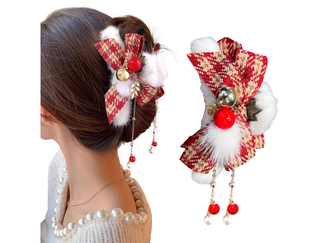 1Pcs Christmas Hair Clips for Women Red Hair Claw Clips Cute Xmas Hair Barrettes with Tassels Designs Winter Shark Clip Hair Accessories for New...