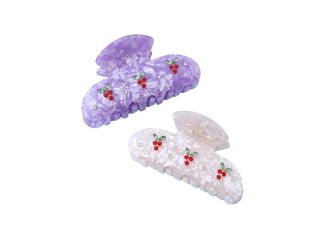 2PCS Cherry Hair Claw Clips for Women Girls with Rhinestone - Cute Medium Clips in Red Cherry, Kawaii Trendy Acrylic Accessories for Birthday Gifts