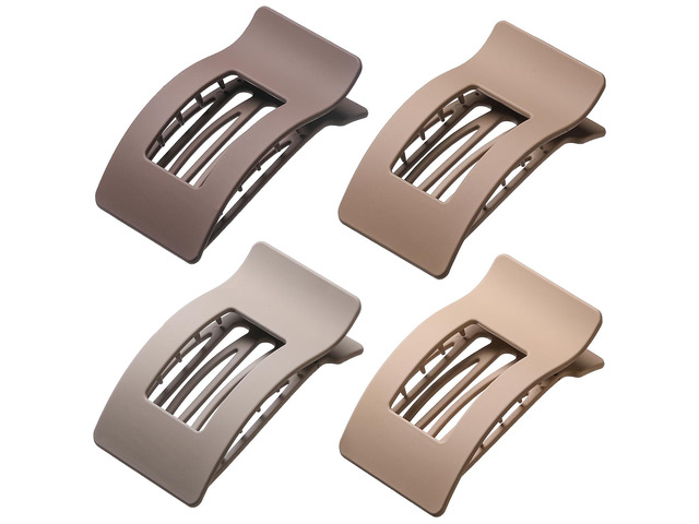 4 Pack Flat Hair Clips for Women, Large French Rectangle Lay Flat Claw Clips for Thick Thin Hair, Strong Hold No Crease Matte Hair Styling...