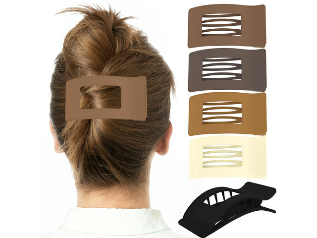 Flat Hair Clips for Women Girls, 5Pcs French Large Flat Claw Clips for Thick Hair, Strong Hold Grip No Slip Multicolor Matte