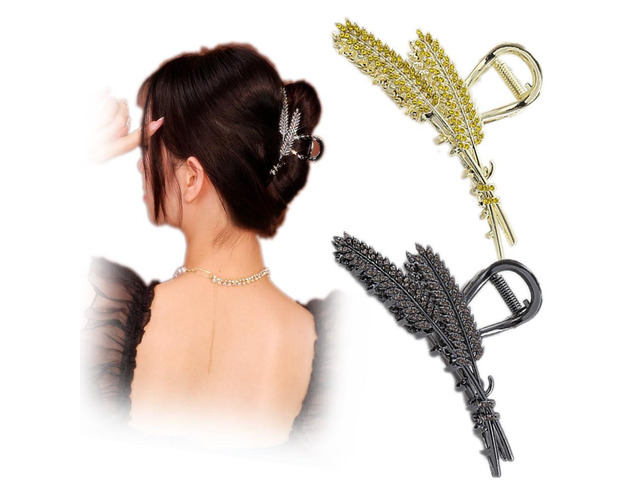 Ear of Wheat Hair Clips 2 Pcs Rhinestone Hair Clips For WomenCrystal Hair Catch Barrette Metal Jaw Clamp For GirlsFancy Rhinestone Claw Fashion...